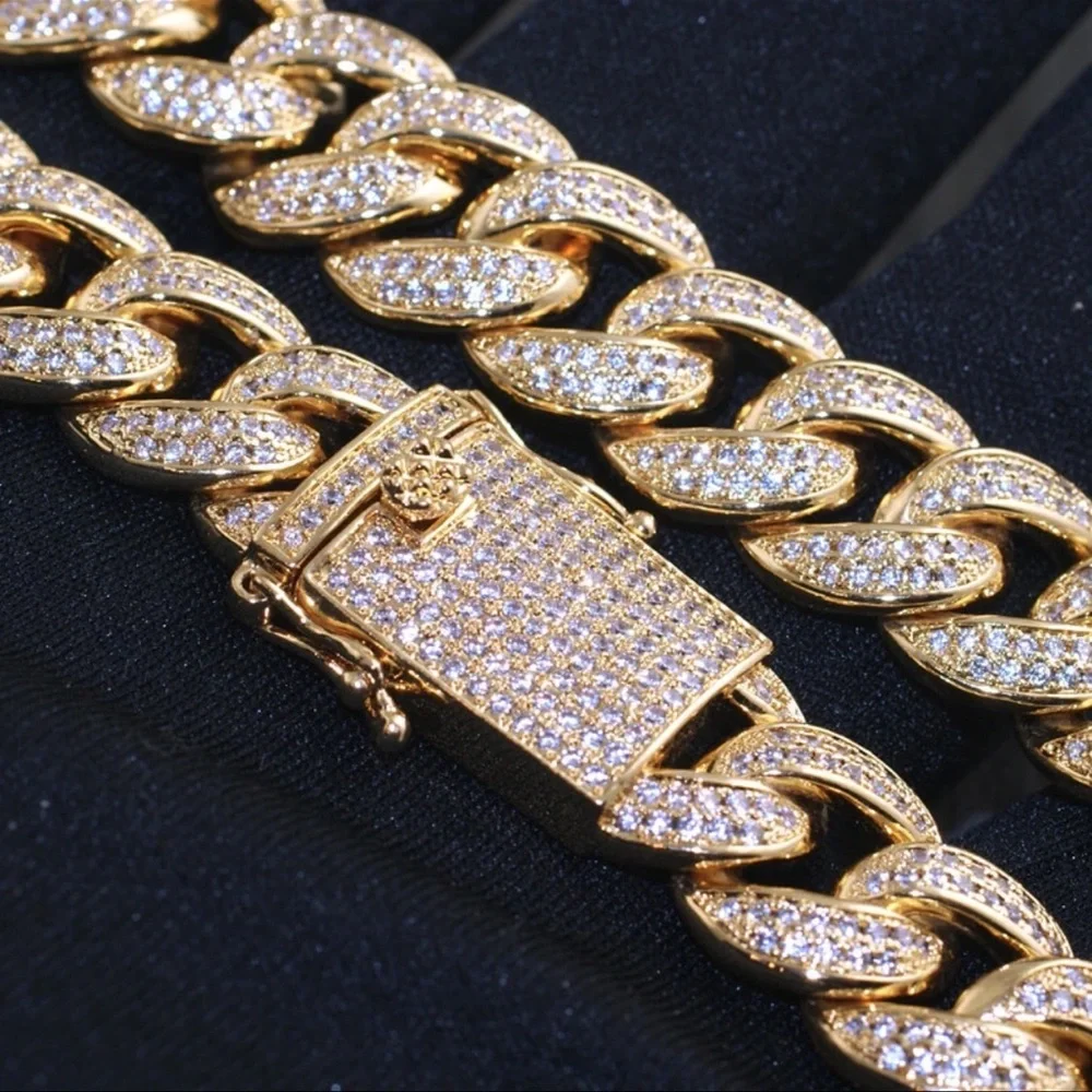 Gold Plated Rhinestone Cuban Link Necklace